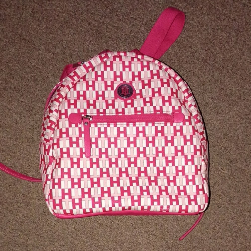 Tommy Hilfiger Red and White Checkered Backpack